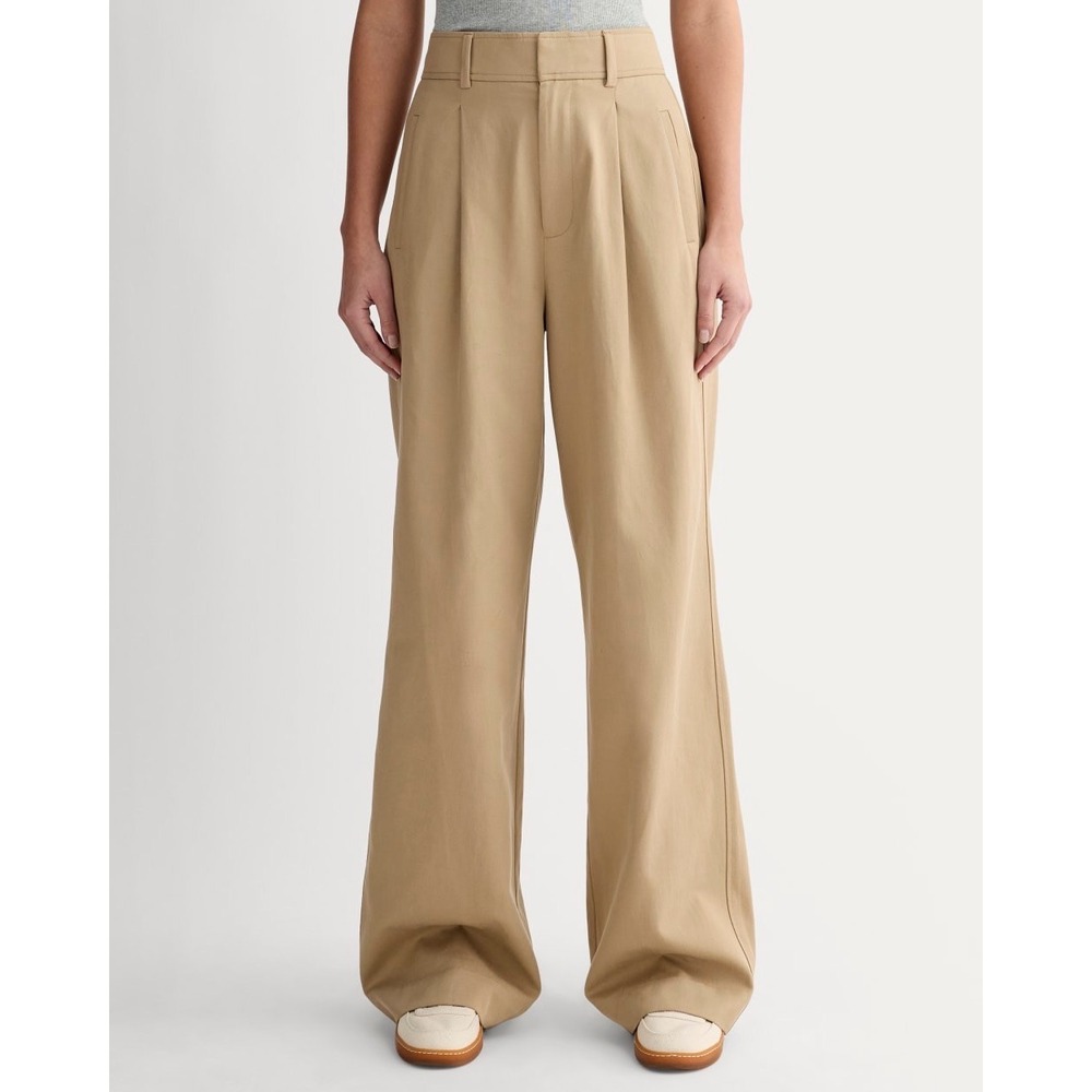 Everlane Way-High Drape Pant Khaki Tan Pleated Wide Leg Trousers Size 2S